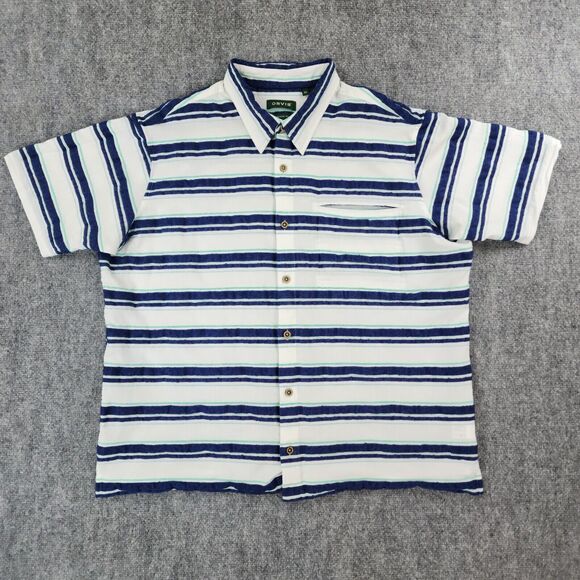 Orvis Other - Orvis Shirt Mens XL White Blue Striped Seersucker Button Up Classic Fishing Camp